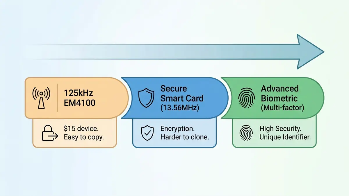 RFID card frequency spectrum showing copyability from easy to impossible